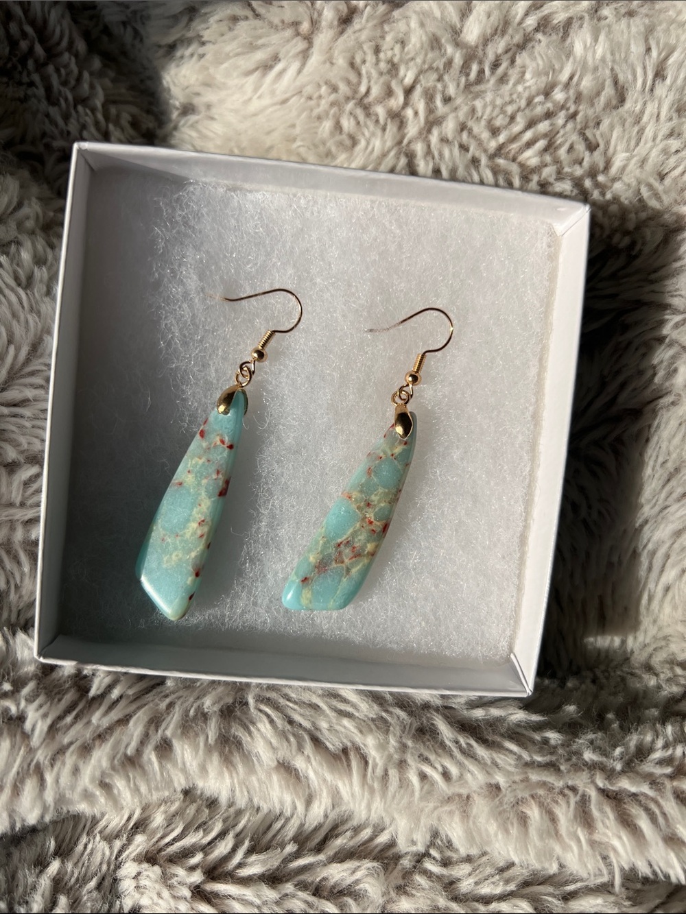 Turquoise Drop Stone Earrings with Gold Accents